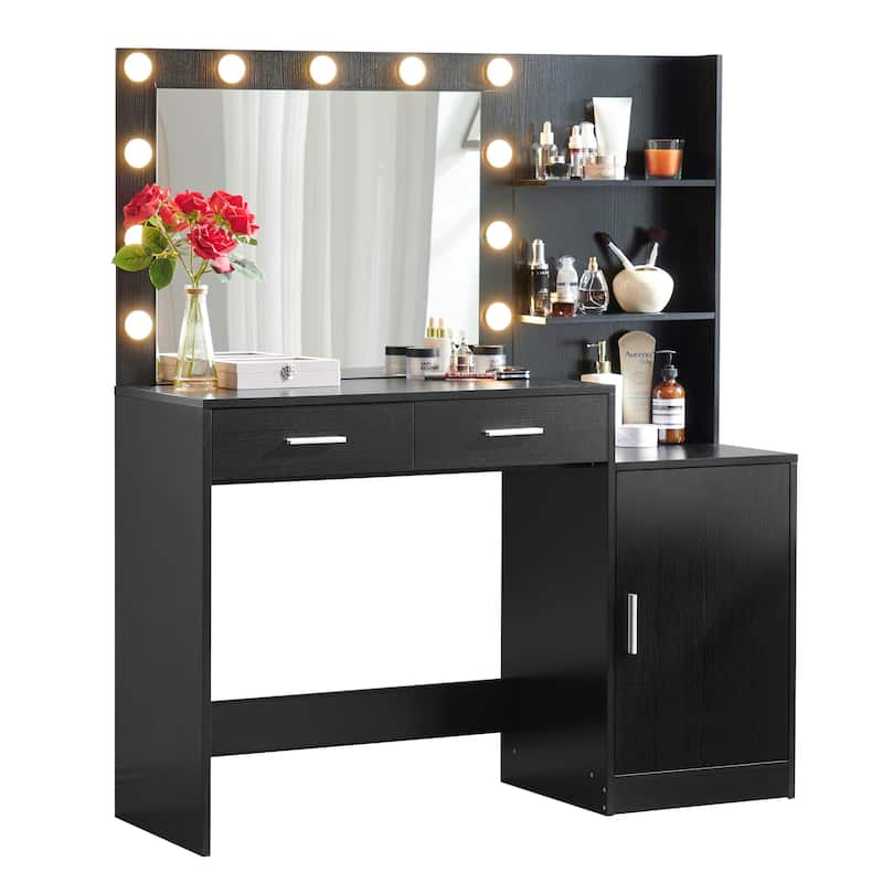 Modern Vanity Desk with Mirror, Lights and Storage