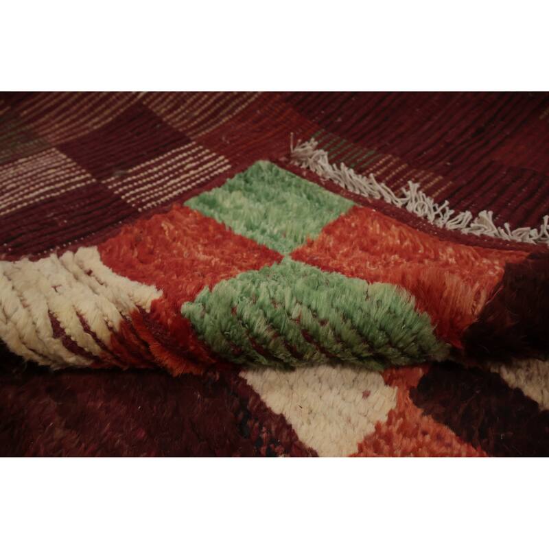 Hand Knotted Oriental 100% Wool Carpet Modern Geometric Red Moroccan Area Rug - 9' 11'' X 7' 0''