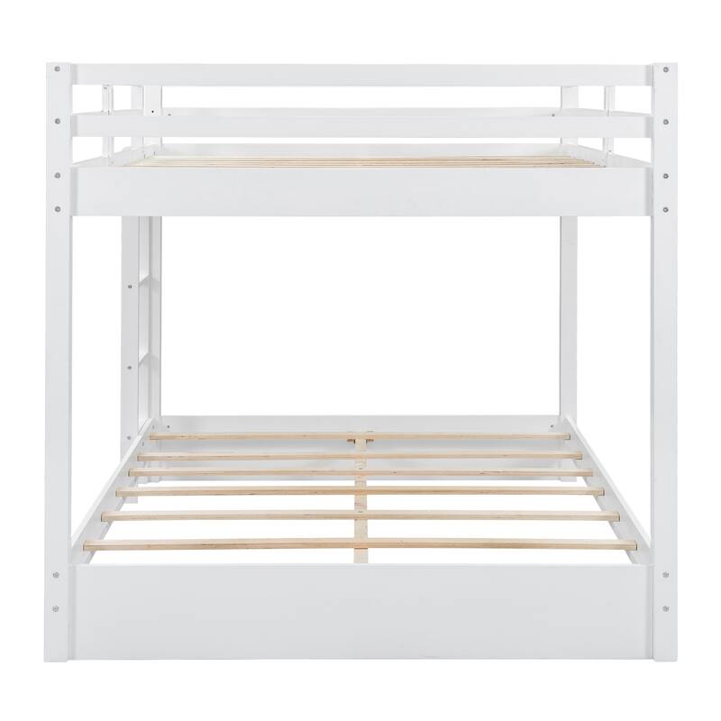GDFStudio - Solid Wood Queen Bunk Bed with Ladder and Guardrails