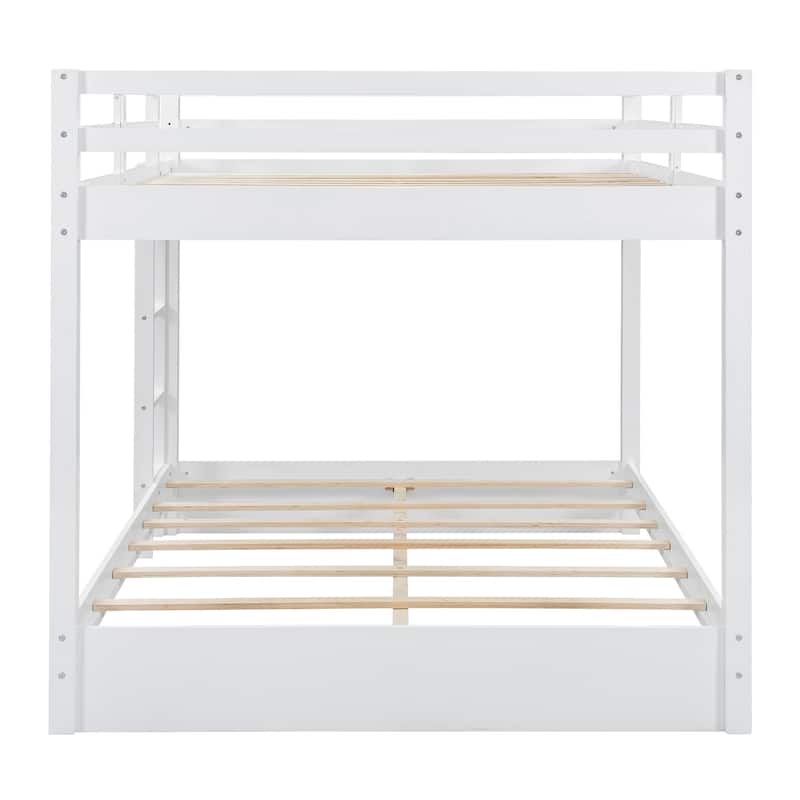 Wood Queen Size Bunk Bed with Ladder and Guardrails, No Box Spring Required