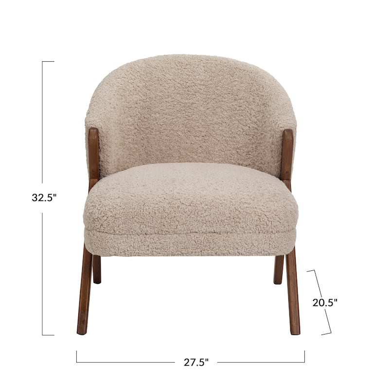 Boucle Fabric Upholstered Chair with Rubberwood Legs - 26.8"L x 27.6"W x 31.5"H