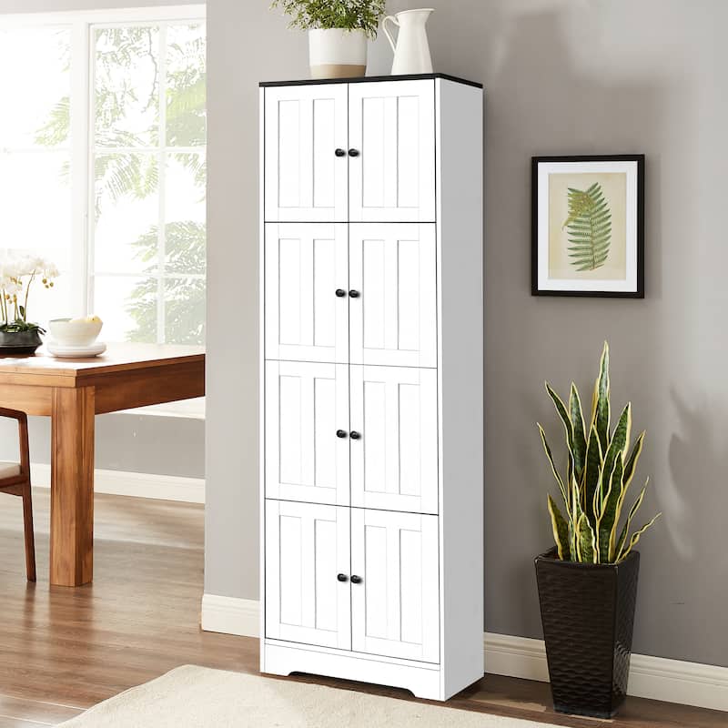Tall Storage Cabinet with 8 Doors and 4 Shelves, Wall Storage Cabinet for Living Room, Kitchen, Office, Bedroom, Bathroom