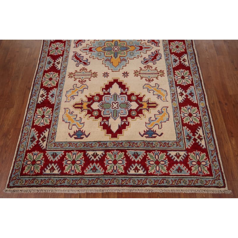 Geometric Kazak Oriental Foyer Area Rug Handmade Wool Carpet - 4'0" x 6'8"