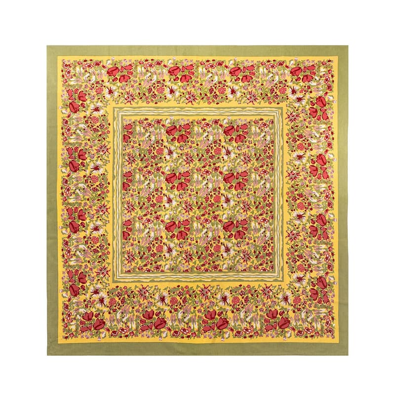Jardine Red/ Green Floral Cotton Tablecloth - 59"x59"