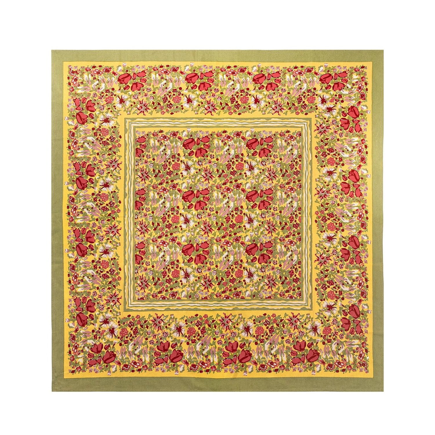 Jardine Red/ Green Floral Cotton Tablecloth