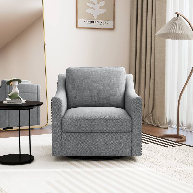 Upholstered Swivel Accent Chair Linen Armchair For Living Room