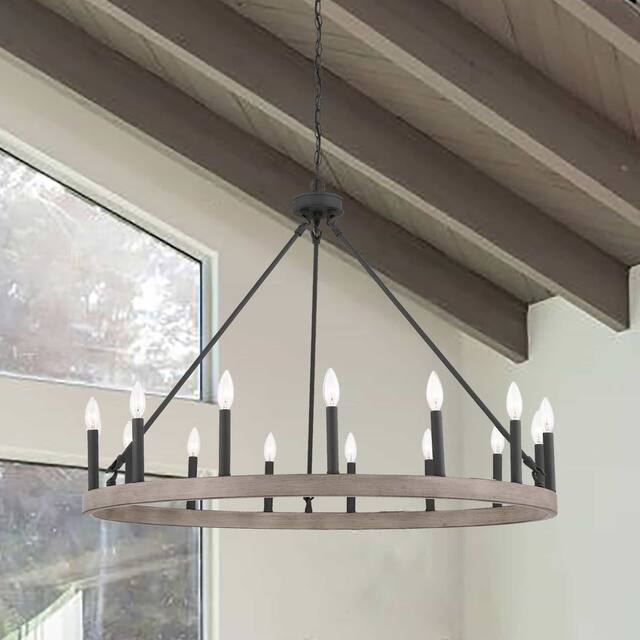 Acroma 15 Light 40 In Modern Farmhouse Wagon Wheel Chandelier-UL - Driftwood
