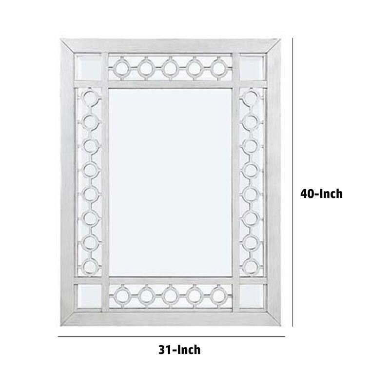 40 Inch Ornate Wood Mirror, Portrait, Round Cut Out Design, White