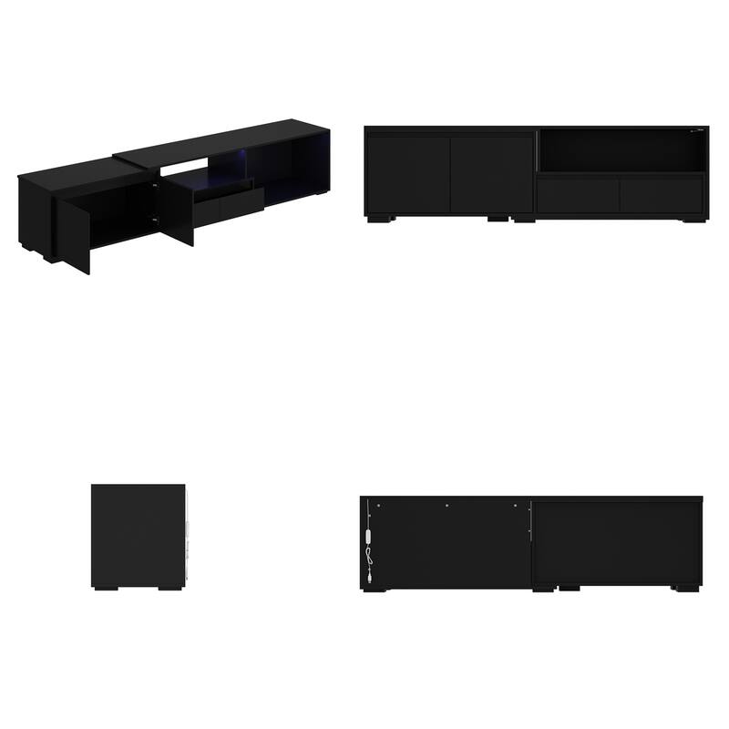 Modern Black TV Stand with LED Lighting and Expandable Open Area: Stylish, Customizable & Ultra - Practical