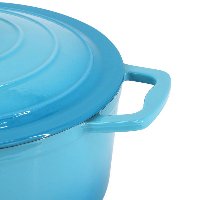 Enameled Cast Iron Casserole Dish with Lid 5 Quart Capacity in Blue