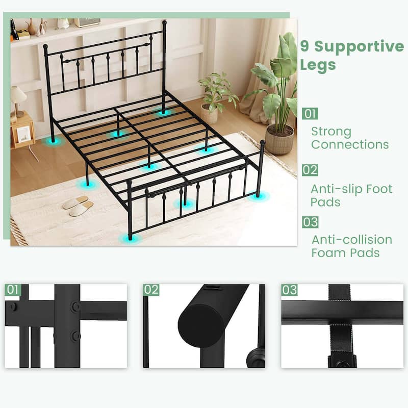 Costway Twin/Full/Queen Size Metal Bed Frame with Headboard Under-bed