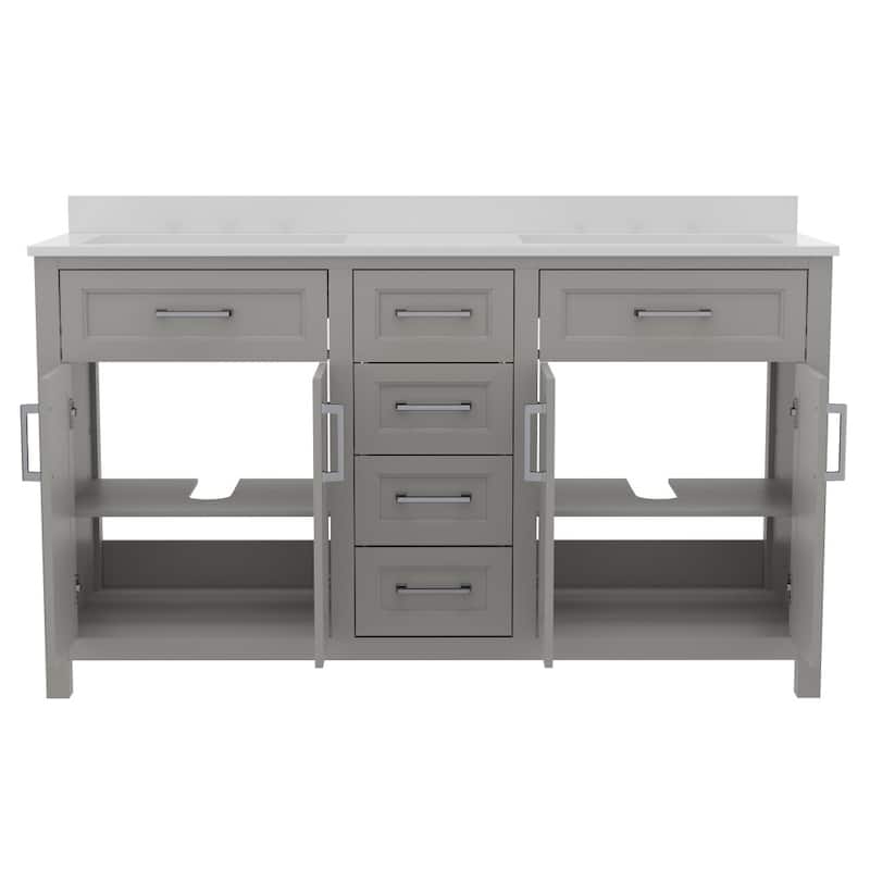 Bathroom Vanity with 2 Sinks, 2 Storage Cabinets, and 6 Drawers - 18.5"D x 60"W x 37.5"H