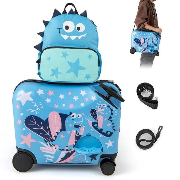 slide 2 of 9, Gymax 2PCS Kids Luggage Set w/ Spinner Wheels 18'' Ride-on & Carry-on Blue