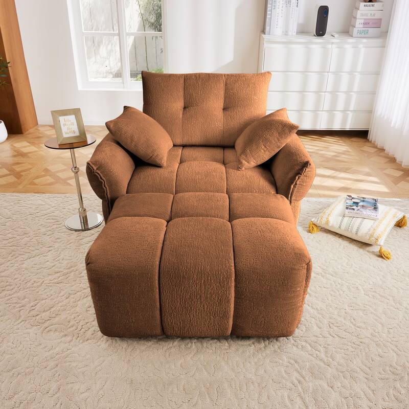 Modular 4-Seat Chenille Sofa Set with 2 Ottomans, High-Resilience Cushions and Solid Wood Frame