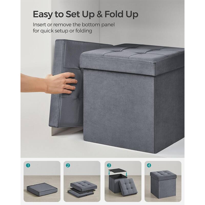 Velvet Foldable Storage Ottoman with Padded Seat and Hidden Compartment for Living Room or Entryway
