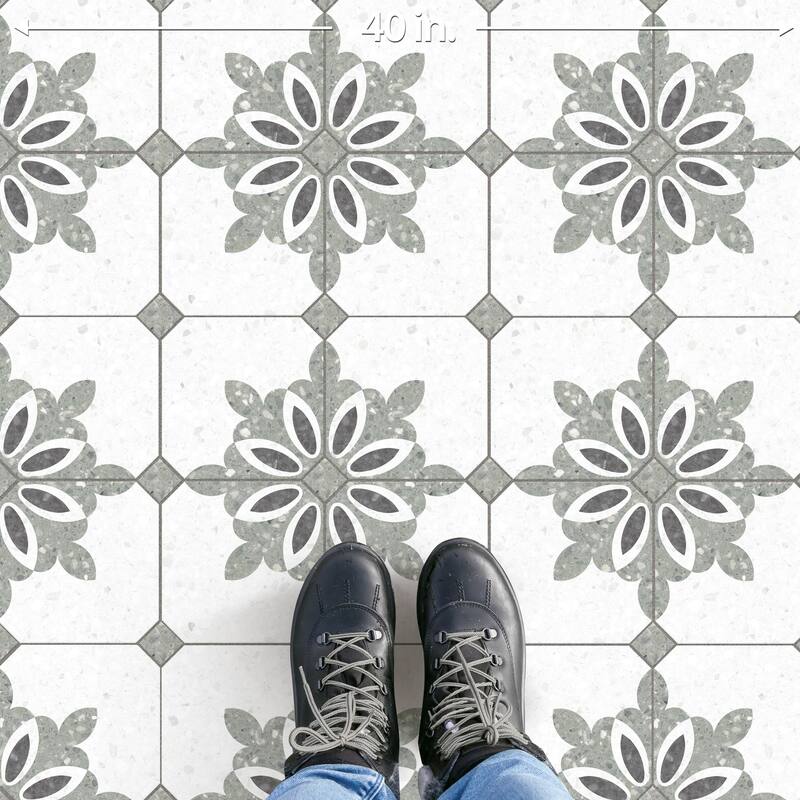 Merola Tile Riviera Octagon Antibes Verde with Taco Verde 7-7/8" x 7-7/8" Porcelain Floor and Wall Tile