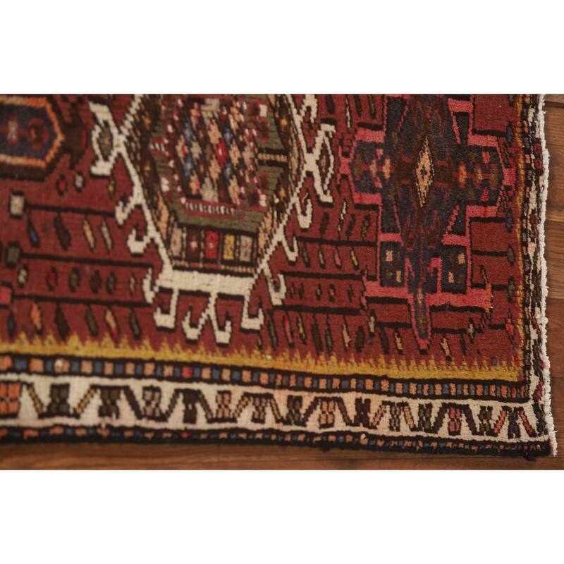 Red Gharajeh Persian Vintage Runner Rug Handmade Wool Carpet - 1'11"x 4'11"