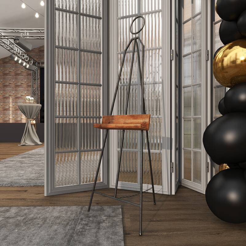 Black Metal Large Adjustable Display Easel with Chain Support and Wood Tray