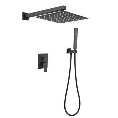 12 inch Square Matte Black Complete Shower System with Handheld - 12*14.57