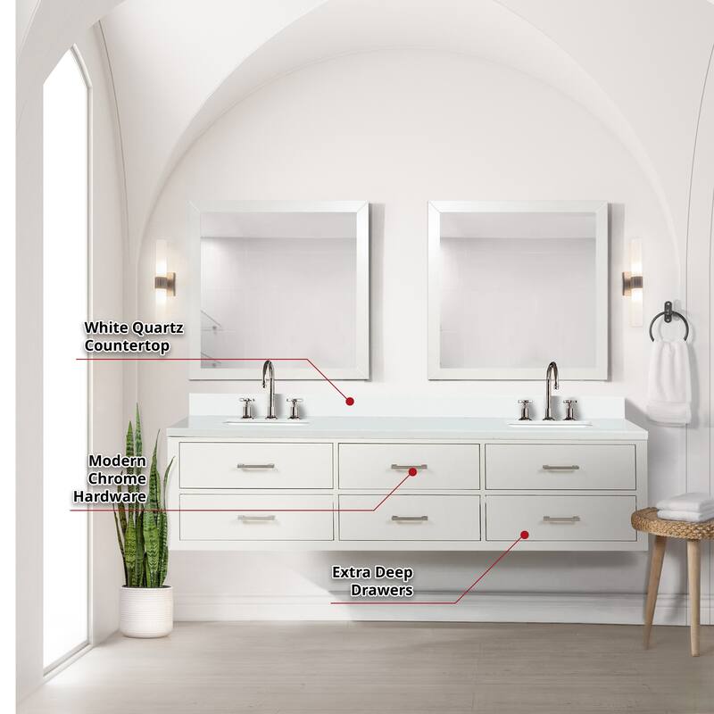 Castor 60 in W x 22 in D Black Double Bath Vanity, White Quartz Top, Faucet Set, and 28 in Mirrors