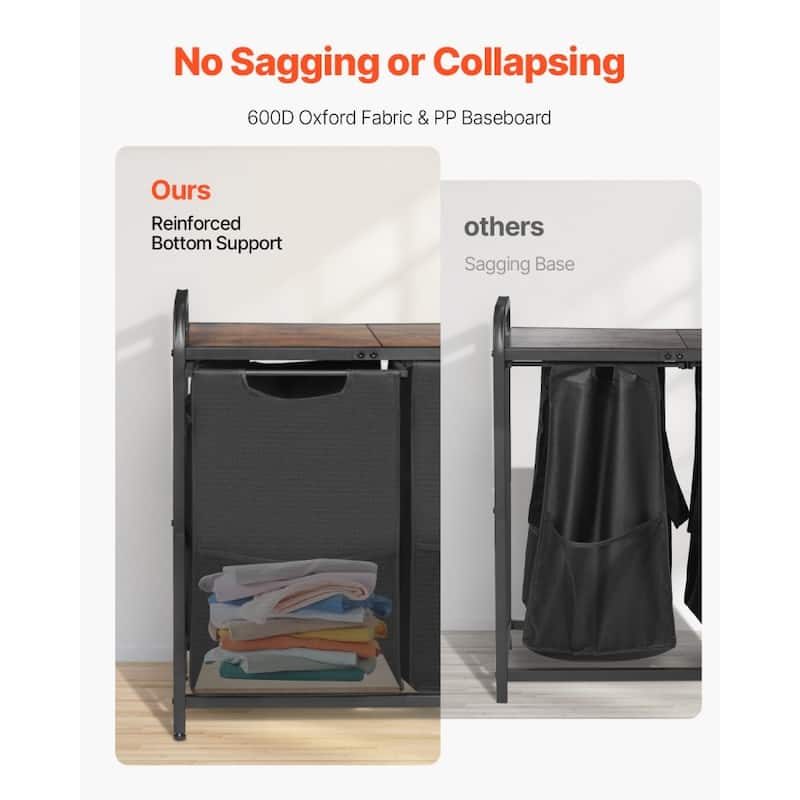 Black 24-Gallon Laundry Sorter with 2 Compartments and Metal Frame Removable Bags - 26.30 x 12.99 x 27.95 in