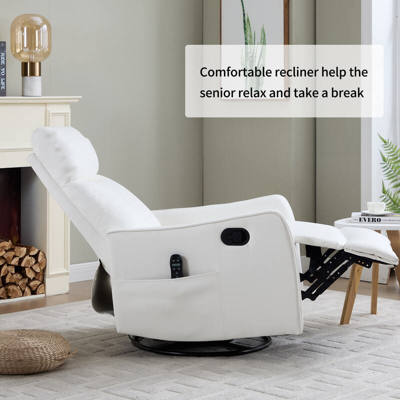Heat Massage Manual Recliner Chair with Rocker and Swivel in Faux Leather for Living Room