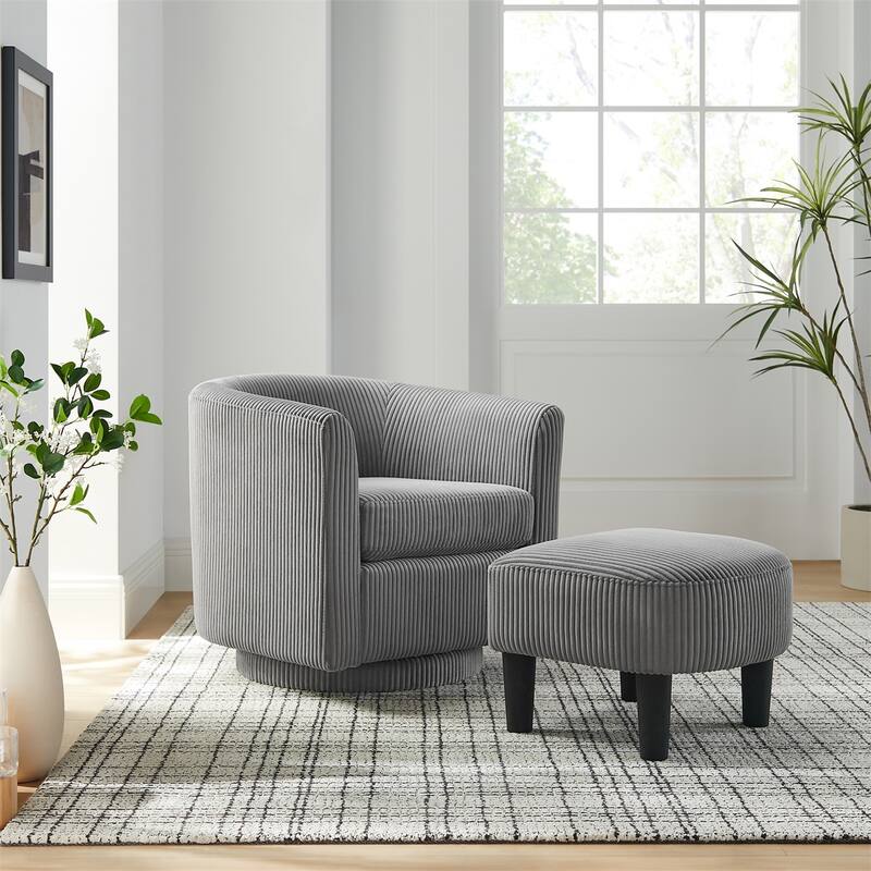 Swivel 360 Recliner Corduroy Accent Chair Single Sofa with Ottoman