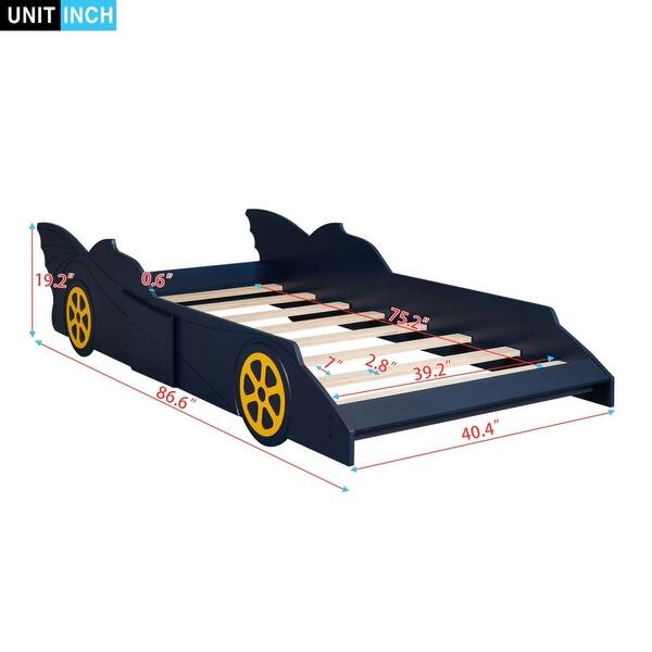 Blue and Yellow Twin Size Race Car-Shaped Bed with Wheels - Bed Bath ...