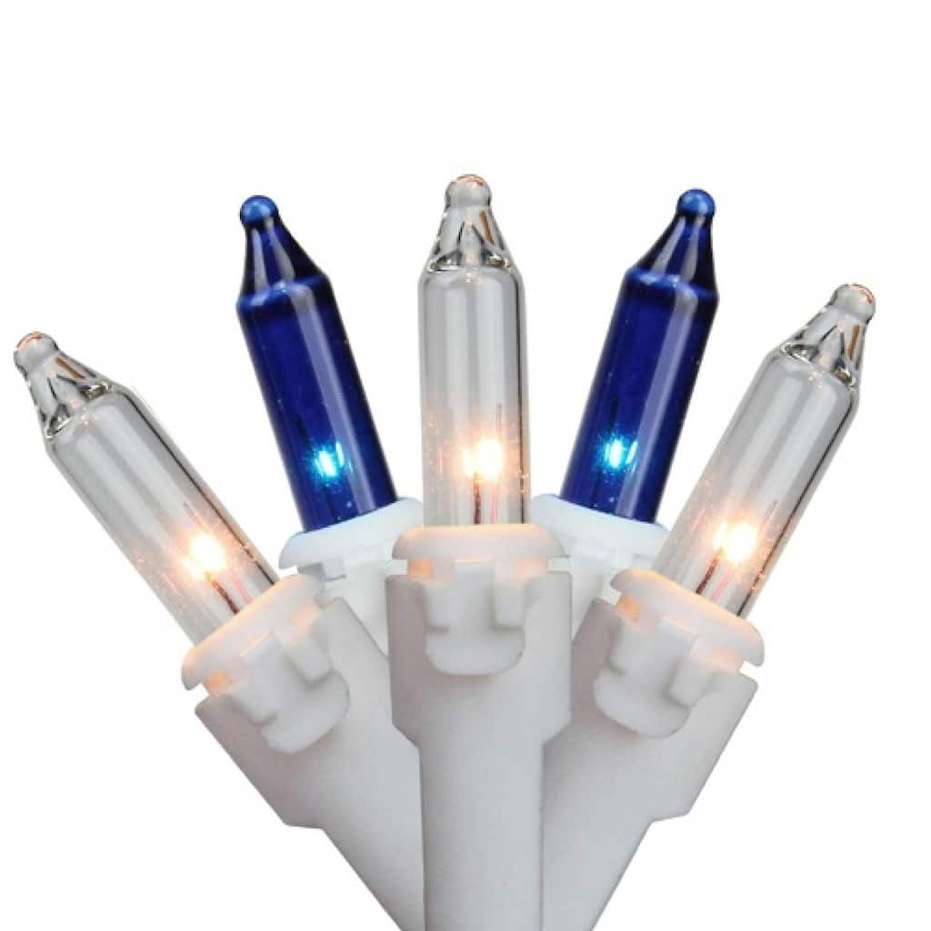 Mini Icicle Incandescent Christmas Lights - Blue and Clear - 5.75' White Wire - 100ct