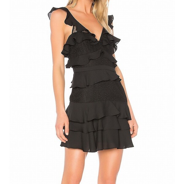 bardot ruffle lace dress