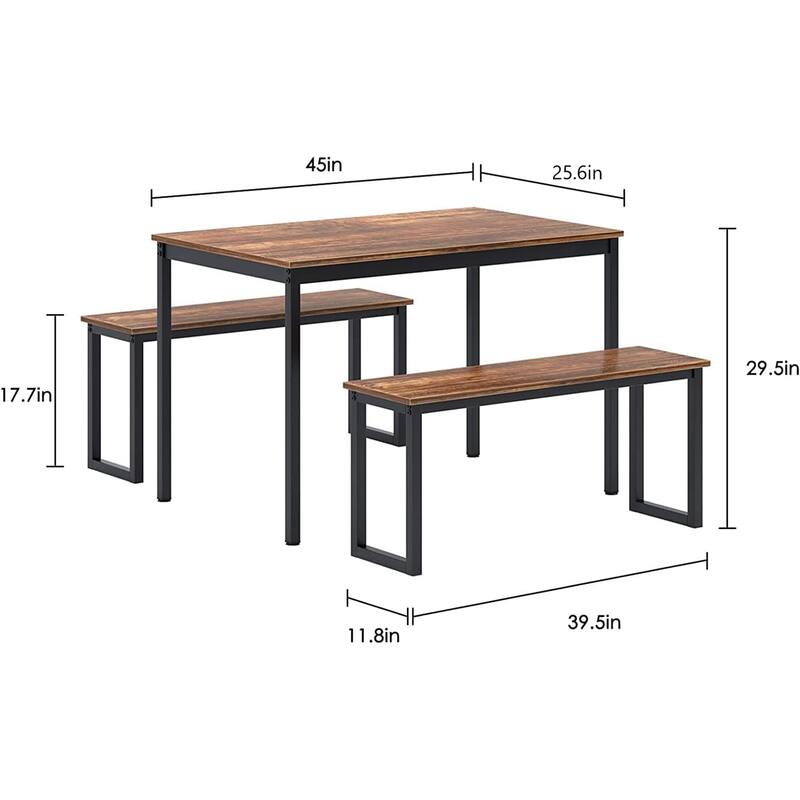 3 PCS Dining Table Set for 4 with 2 Benches, Soho Dining Table and Chairs Set, Kitchen Table and Chairs Breakfast Table Set