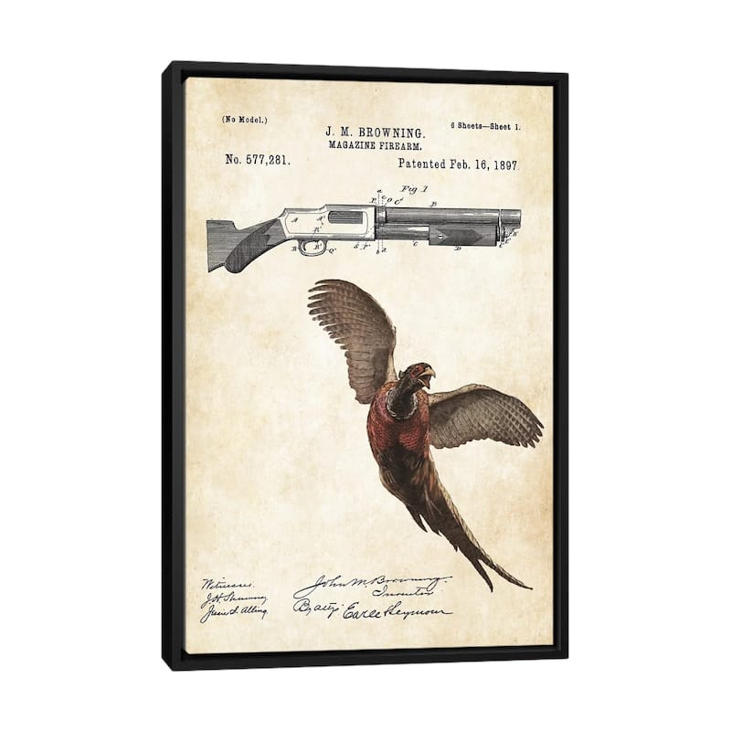 iCanvas "Pheasant Hunting Art" by Patent77 Framed Canvas Print