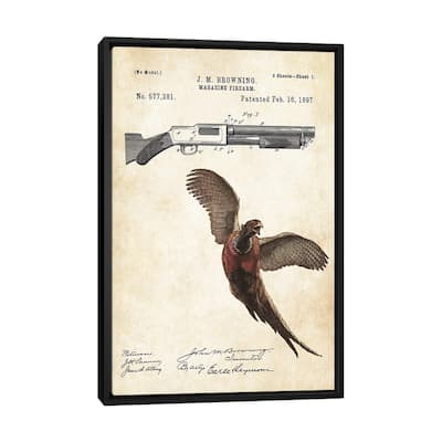 iCanvas "Pheasant Hunting Art" by Patent77 Framed Canvas Print