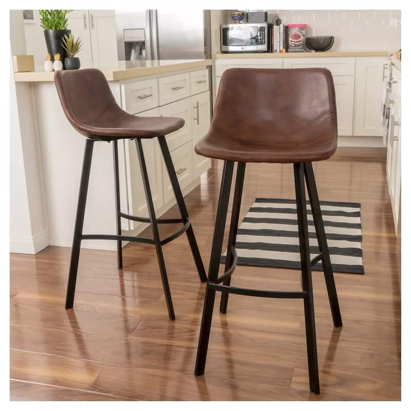 Set of 2 Dax Faux Leather Barstool Metal Legs with Footrest,Modern Bar Stool for Kitchen Island