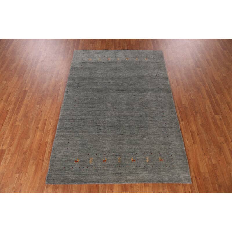Hand Knotted Oriental 100% Wool Carpet Tribal Animal Pictorial Greys & Charcoal Gabbeh Area Rug - 7' 9'' X 5' 4''
