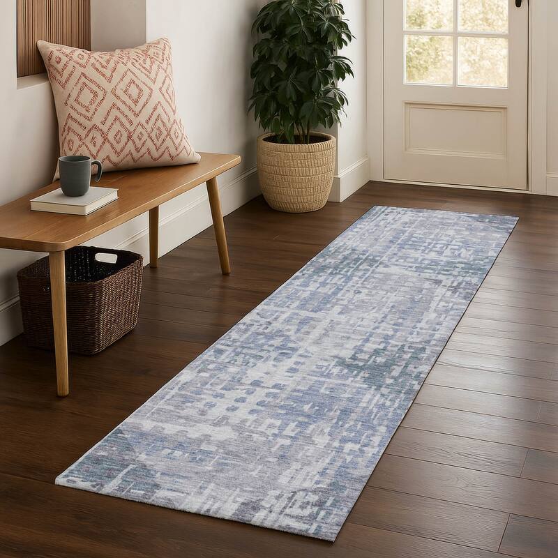Premium Washable Super Soft Modern Diamonds Mayfield Rug - Blue - 2'3" x 7'6"