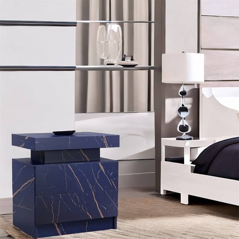 Modern Bedroom Nightstand with LED Lights Decoration and 2 Drawers