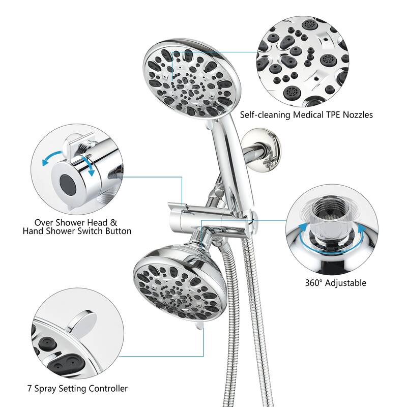 Proox 5 inch High Pressure Dual 2 in 1 Rain Showering Faucet Handheld Combo Set w/ Bathtub Spout