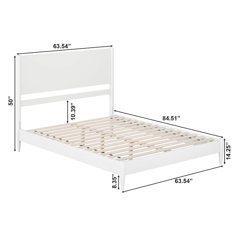 Solid Wood Low Profile Platform Bed - Modern Bedroom Furniture in White