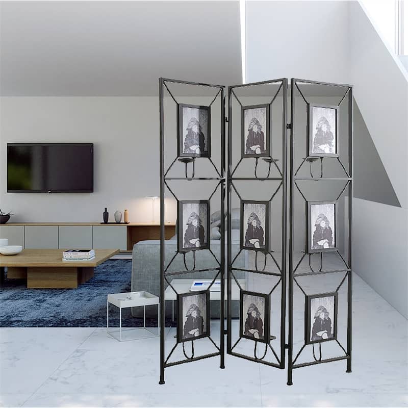 Room Photo Frames Screen Divider Screens, 3 Panel Decorative Screen - Black
