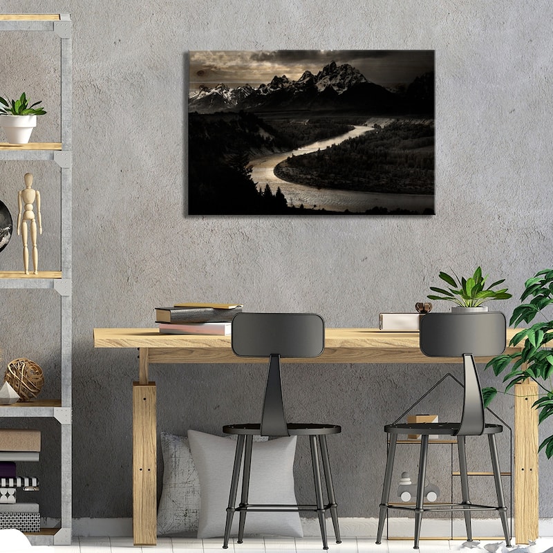 The Tetons - Snake River Print On Wood by Ansel Adams - Multi-Color