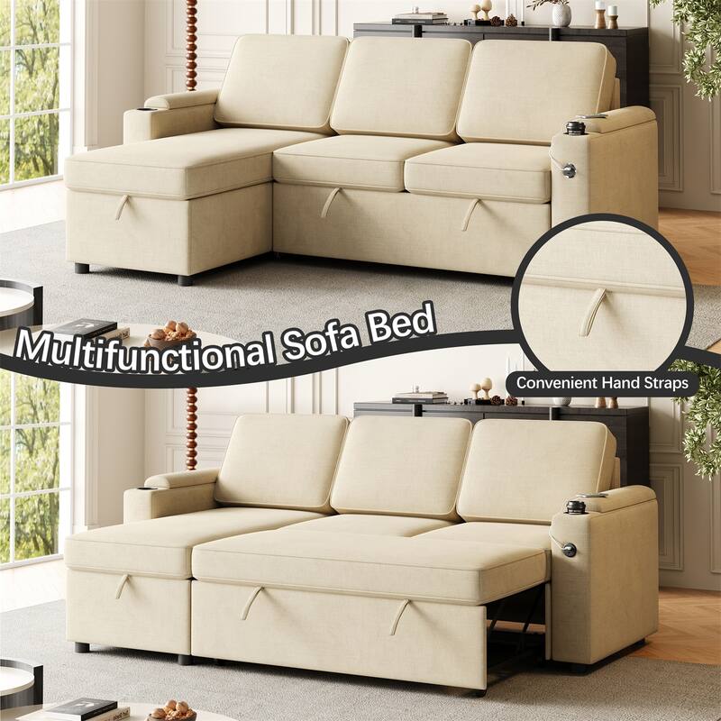 85.8" 2 in 1 Pull Out Sleeper Sofa with Pull Out Bed and Charging Port