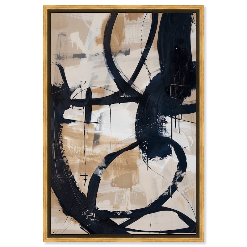 Art Remedy Flowing Ii Framed Abstract Shapes 1 Piece Canvas Wall Art - 11 x 16 - Gold