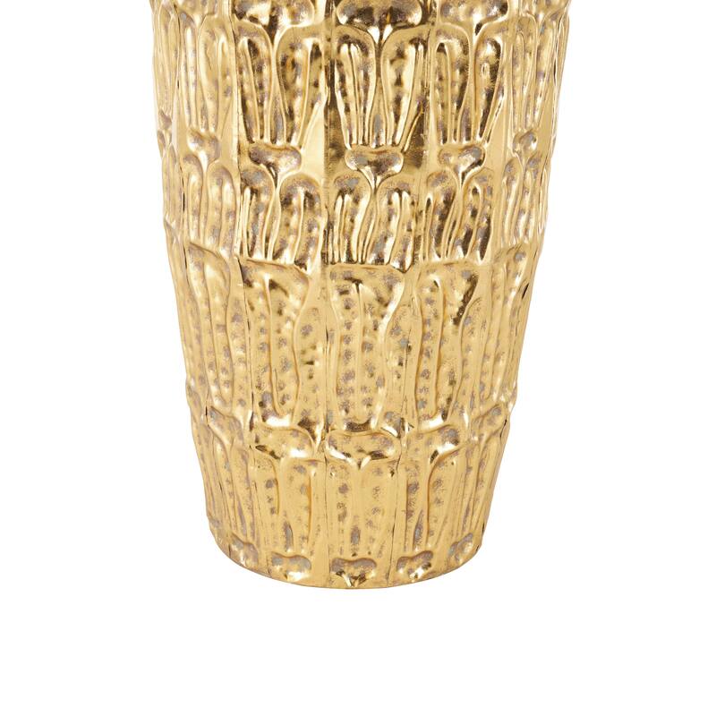 Gold Metal Tall Vase with Grooved Patterns (Set of 2)