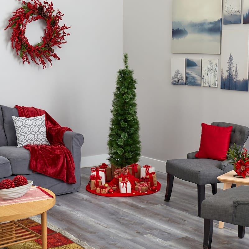 5ft Green Pencil Christmas Tree with Lights - Slim Artificial Holiday Decor - 60