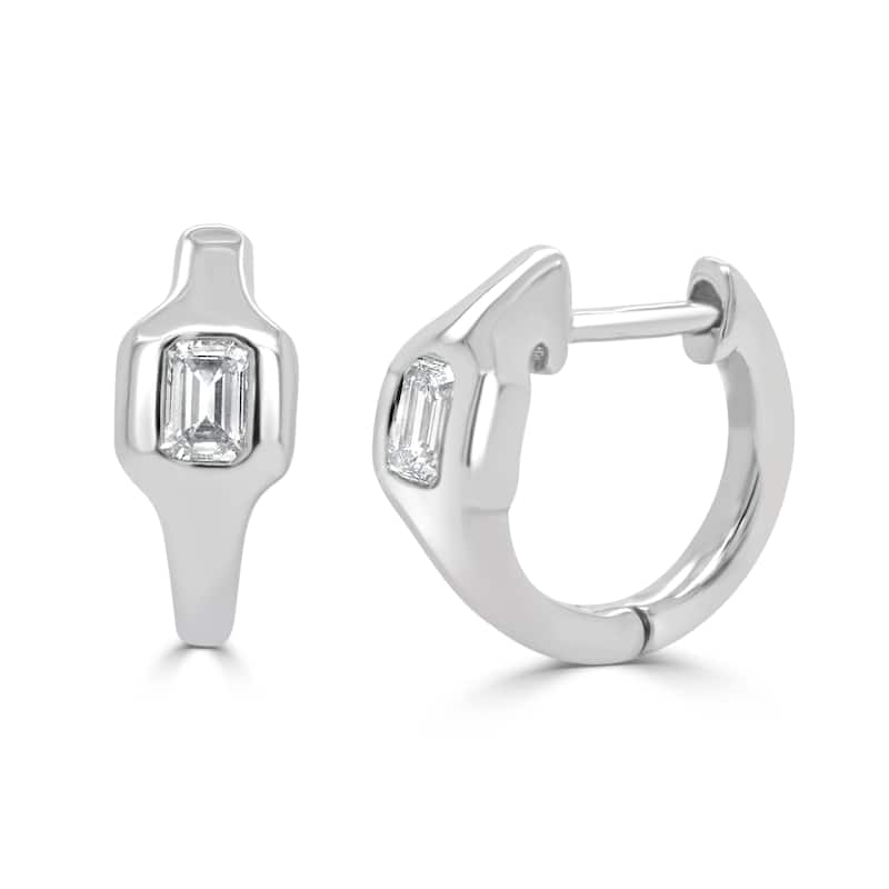 Joelle Collection 14K Yellow Gold Emerald Cut Diamond Huggie Earrings - White