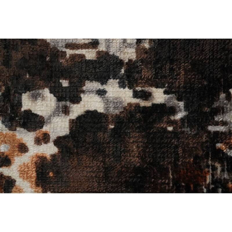 Hand Knotted Oriental Viscose Silk Carpet Modern All-Over Brown Abstract Area Rug - 7' 11'' X 4' 10''