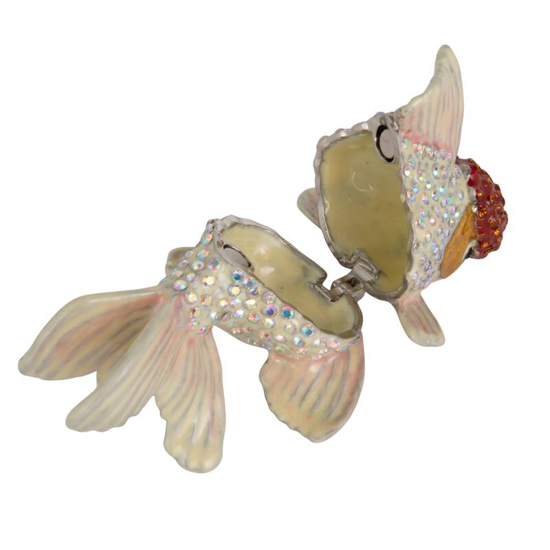 Enameled Goldfish-Shaped Metal Trinket Box with Jewels - 1.75"L x 3.13"W x 1.75"H