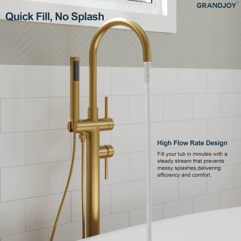 GRANDJOY 1-Handle Freestanding Tub Faucet with Integrated Hand Shower