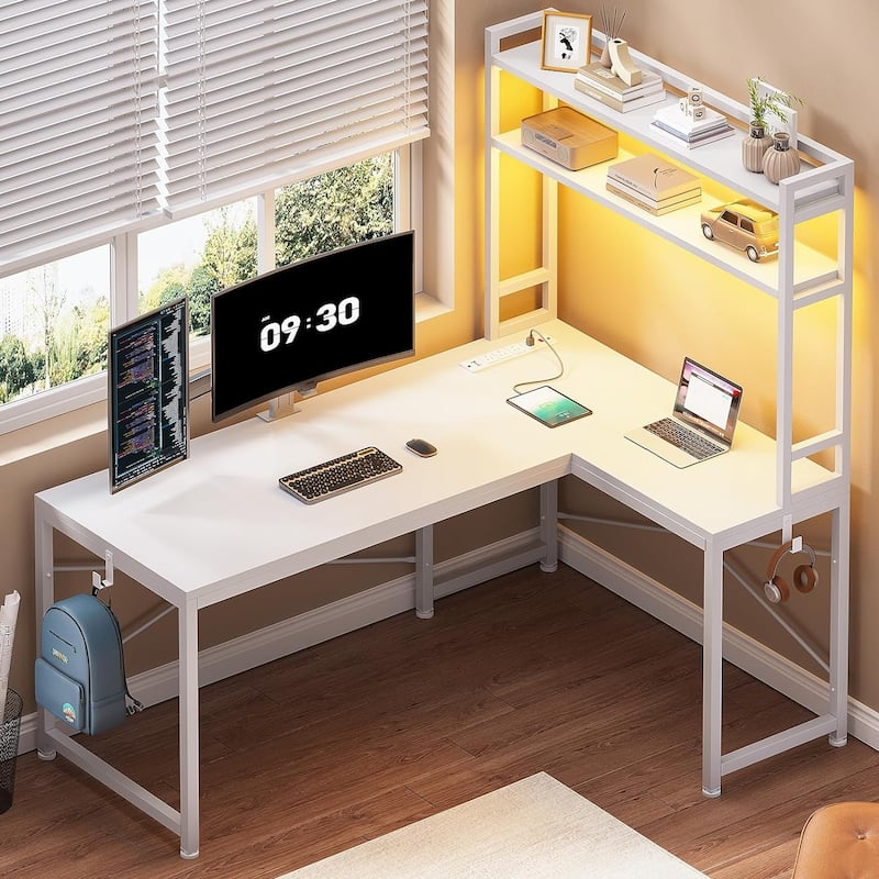 L Shaped Gaming Desk Reversible 45.3 in Small Corner Desk - White